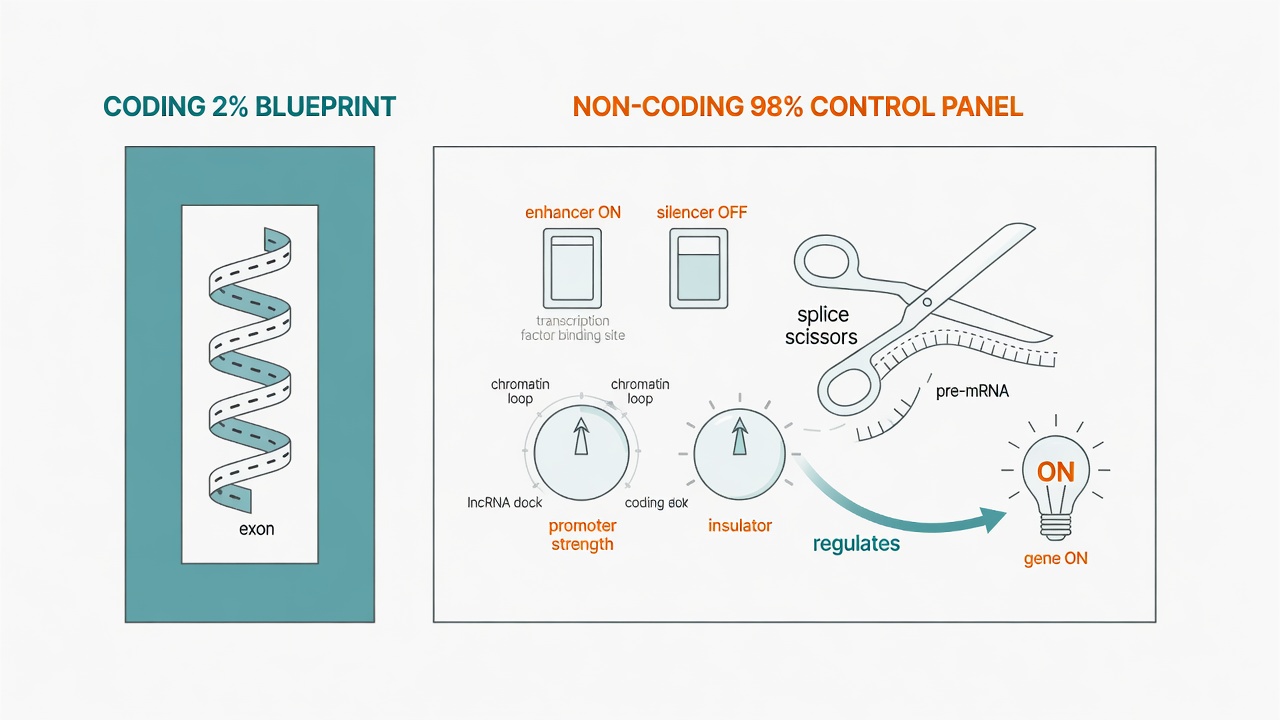 Coding DNA is the blueprint; non-coding DNA is the control panel