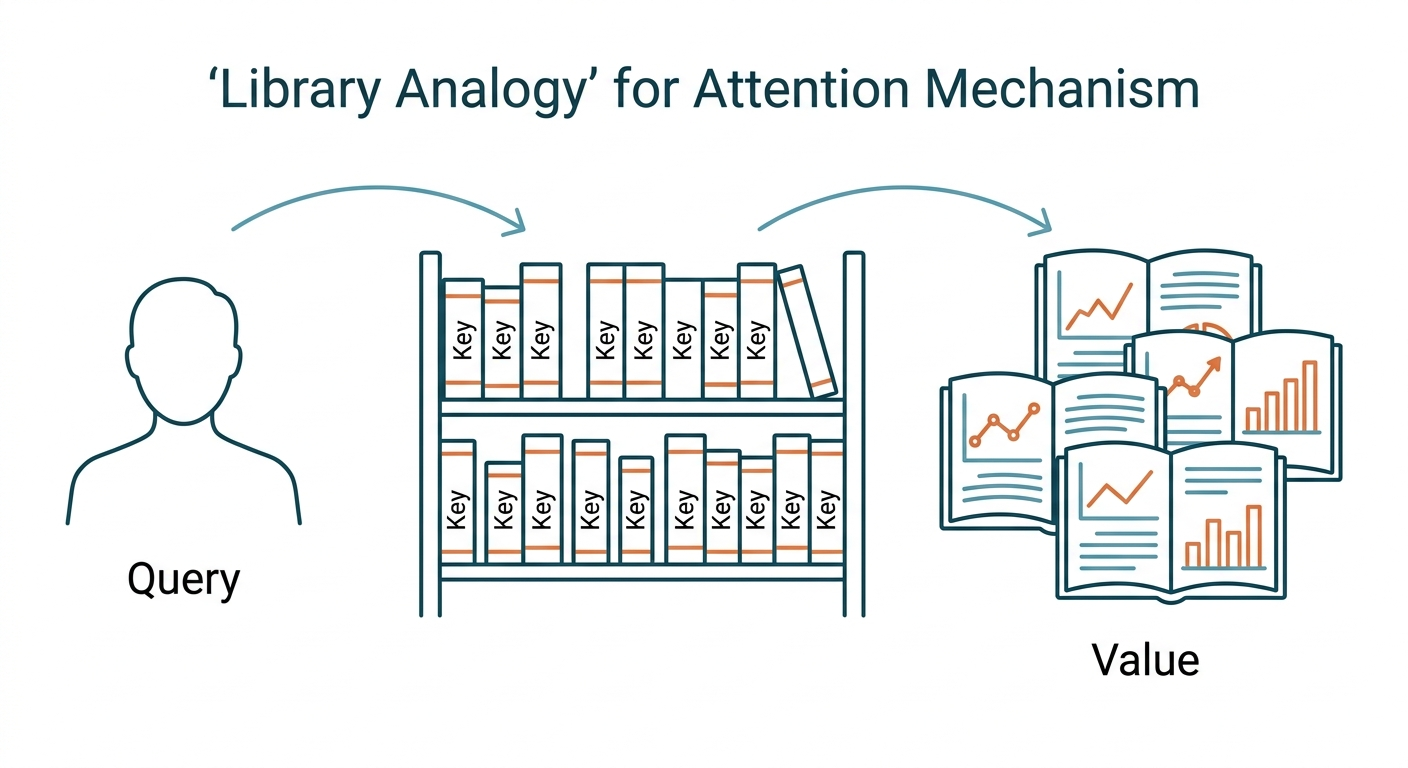 The Library Analogy of Attention Mechanism