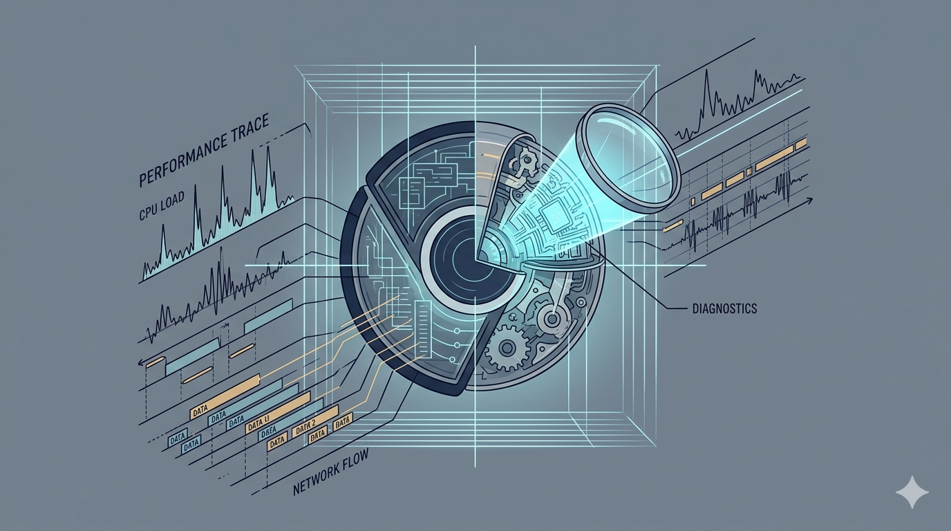 Performance traces and deep Chrome inspection signals.