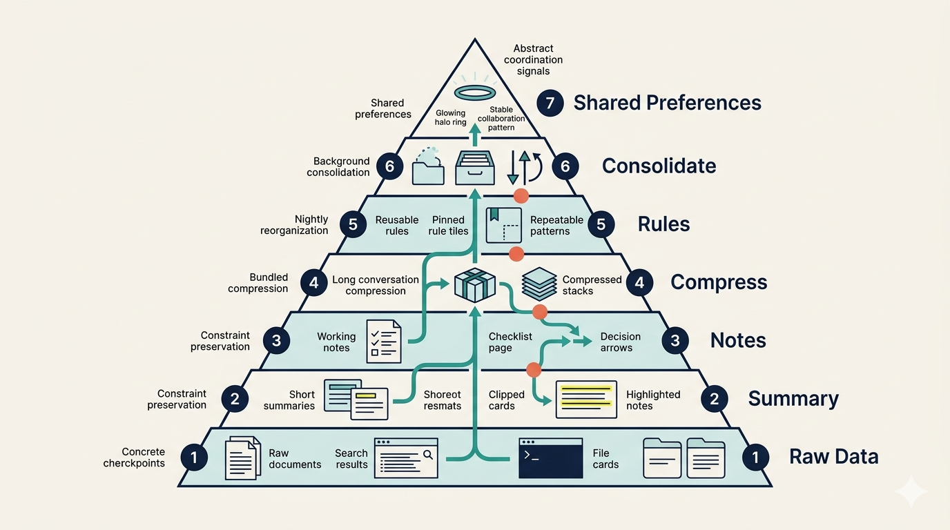 Seven-layer memory hierarchy from raw data to shared preferences