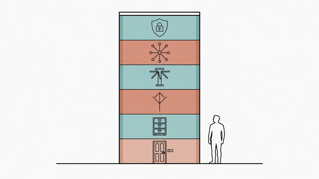 Six-layer architecture as a building cutaway