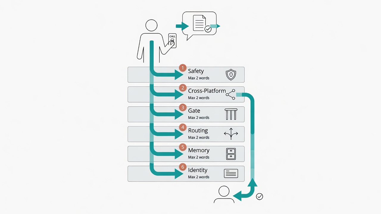 Task flows top-down through six layers