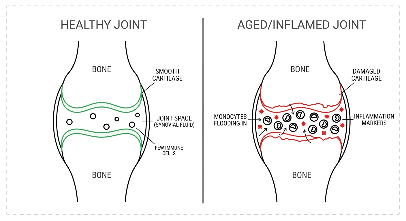Immunosenescence effects on joints