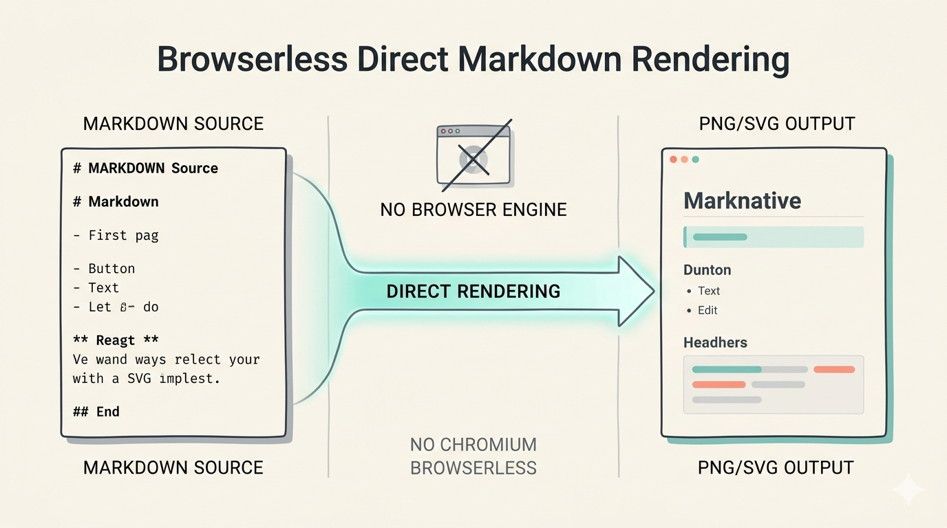 Direct, browserless rendering path from Markdown source to PNG/SVG image.