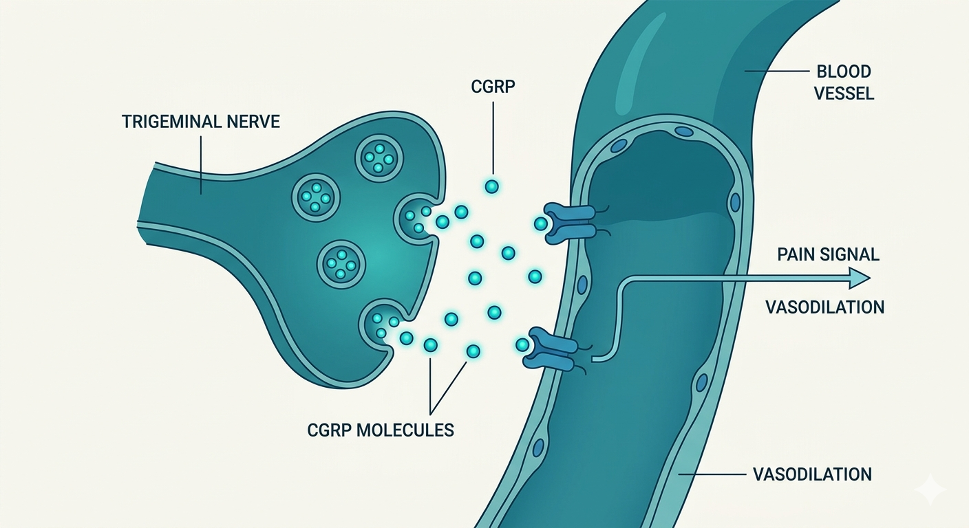 CGRP Signal Pathway: Trigeminal activation and vasodilation