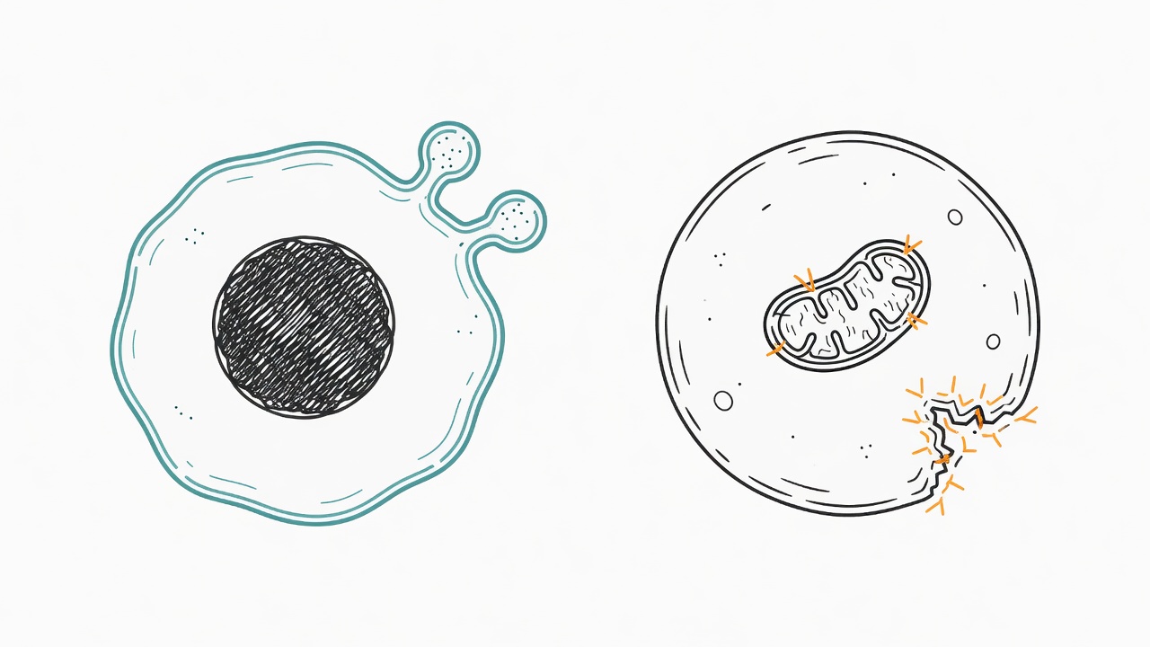 Schematic comparing ferroptosis and apoptosis