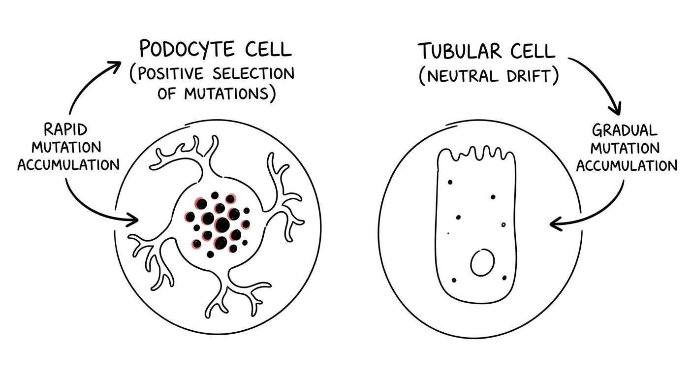 Podocyte selection vs tubular drift