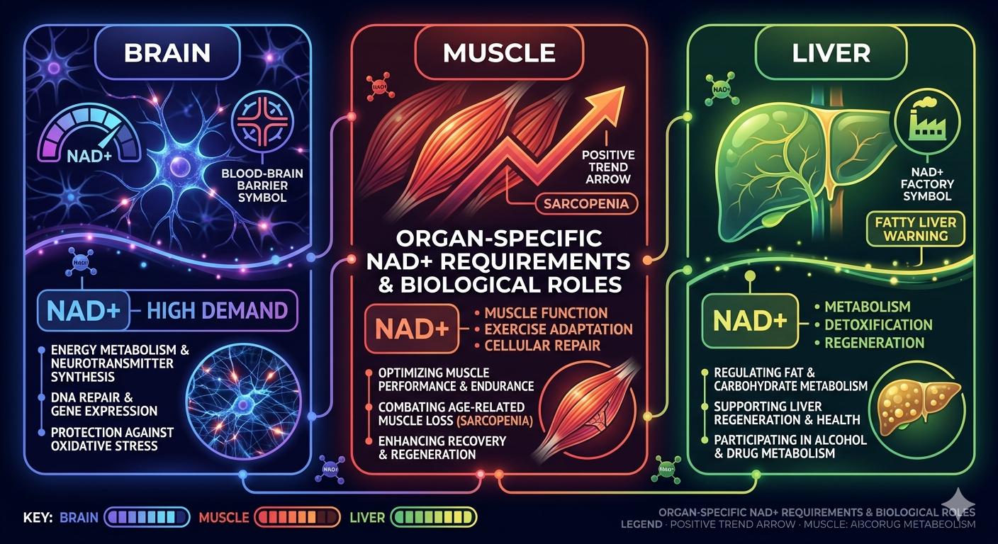 不同器官的 NAD+ 需求