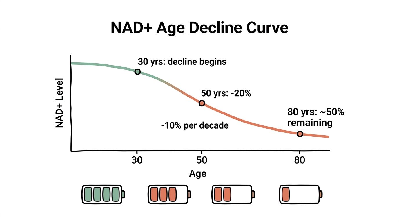 圖說:NAD+ 隨年齡下降趨勢