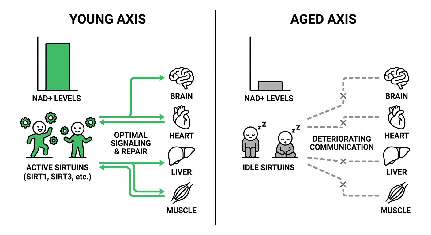 Young vs aged NAD-Sirtuin axis