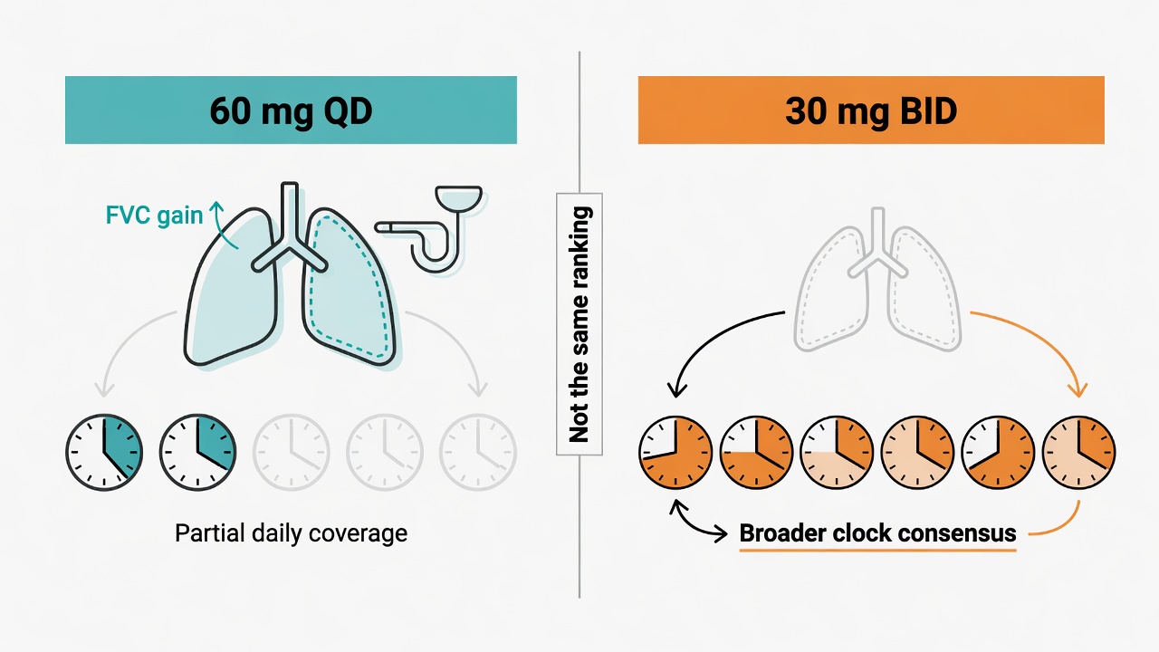 FVC improvement and aging-clock signal can split by dosing regimen