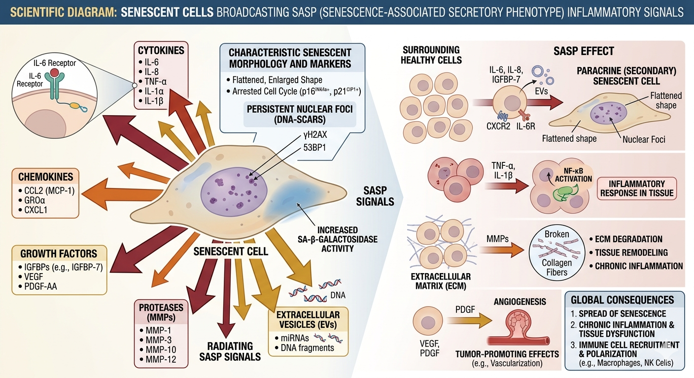 Cellular senescence and SASP — the biological strike that never ends