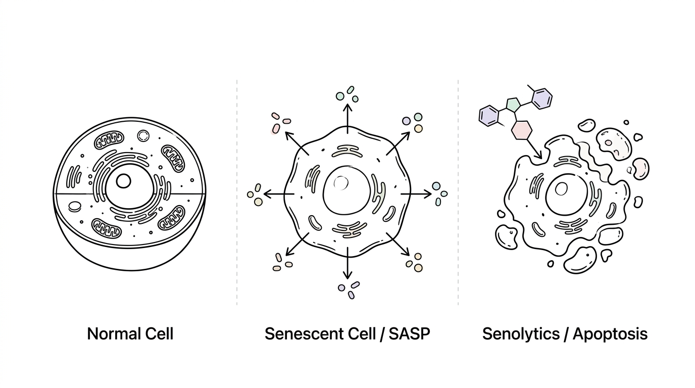 Normal cells, senescent cells, and senolytic targeting