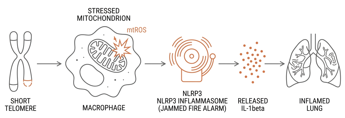 端粒功能失常經 mtROS 過度活化 NLRP3 發炎體